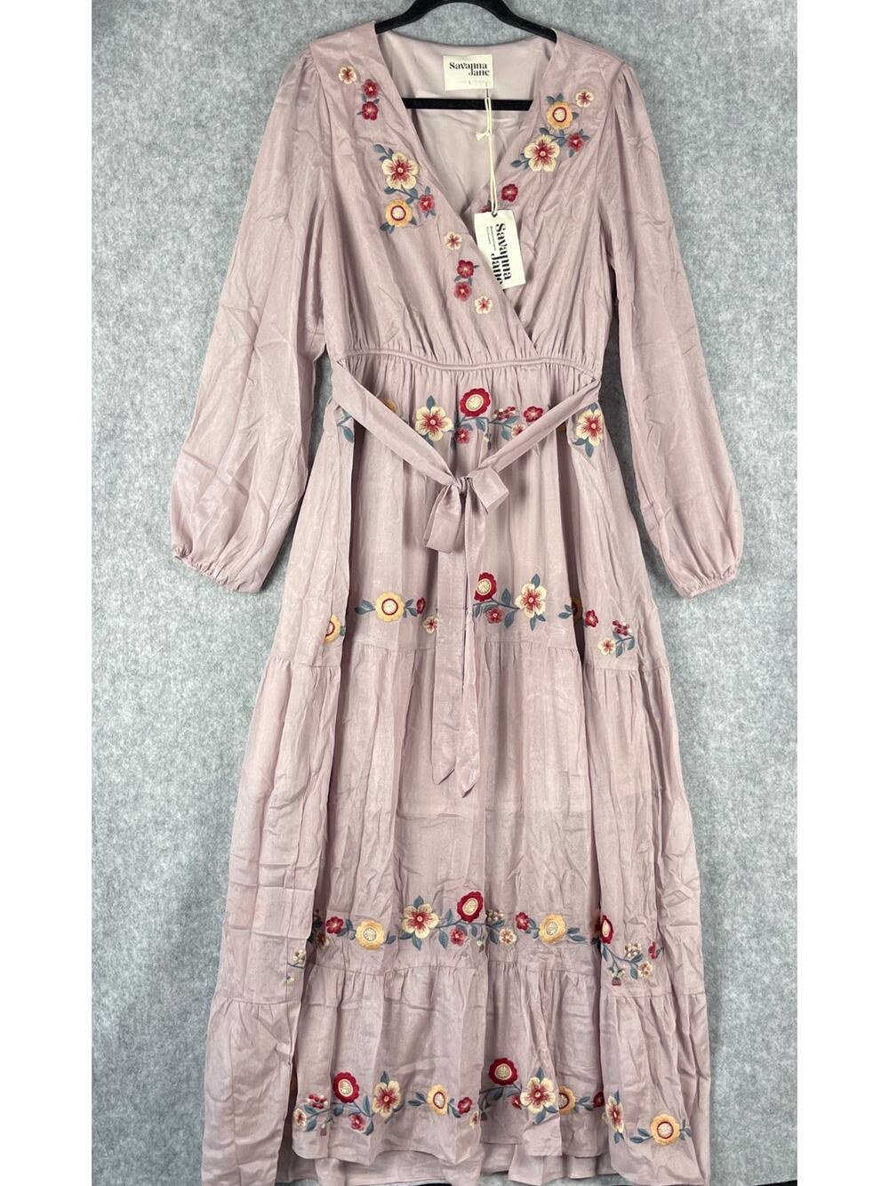 Savanna Jane Tiered Maxi Dress Womens Medium Floral Embroidery Cottage Boho NEW
